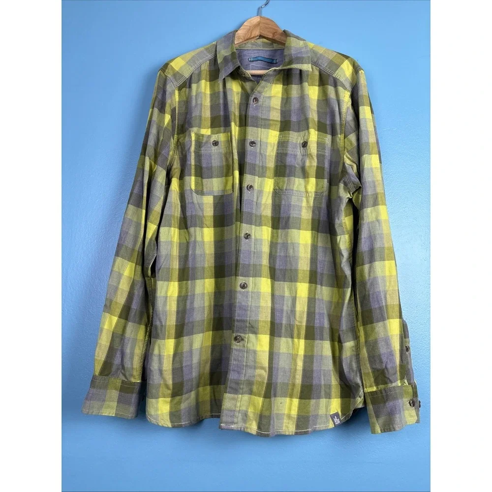 The North Face Mens XL Flannel Shirt Green Plaid Long Sleeve Button Down Gorp